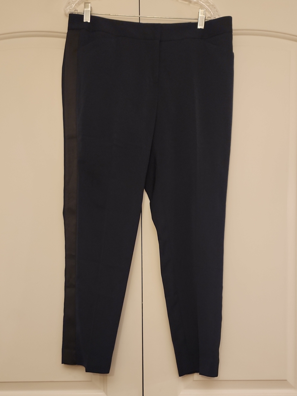 Express Navy Cropped Ankle Pants with Black Side Stripe